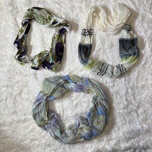 Lot of 3 Dress Scarves - Purple, Blue, Green